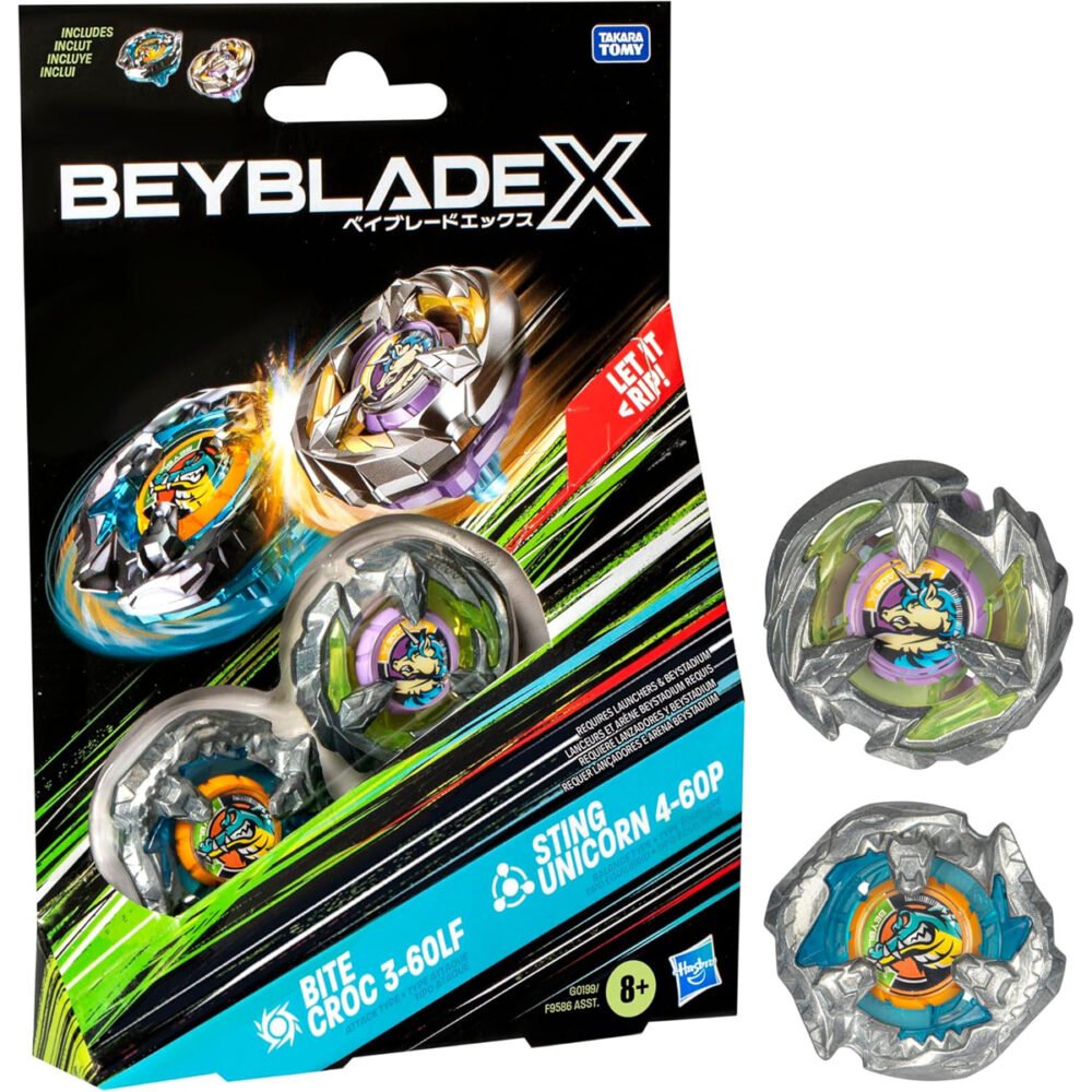 Beyblade X Bite Croc 3-60LF y Sting Unicorn 4-60P