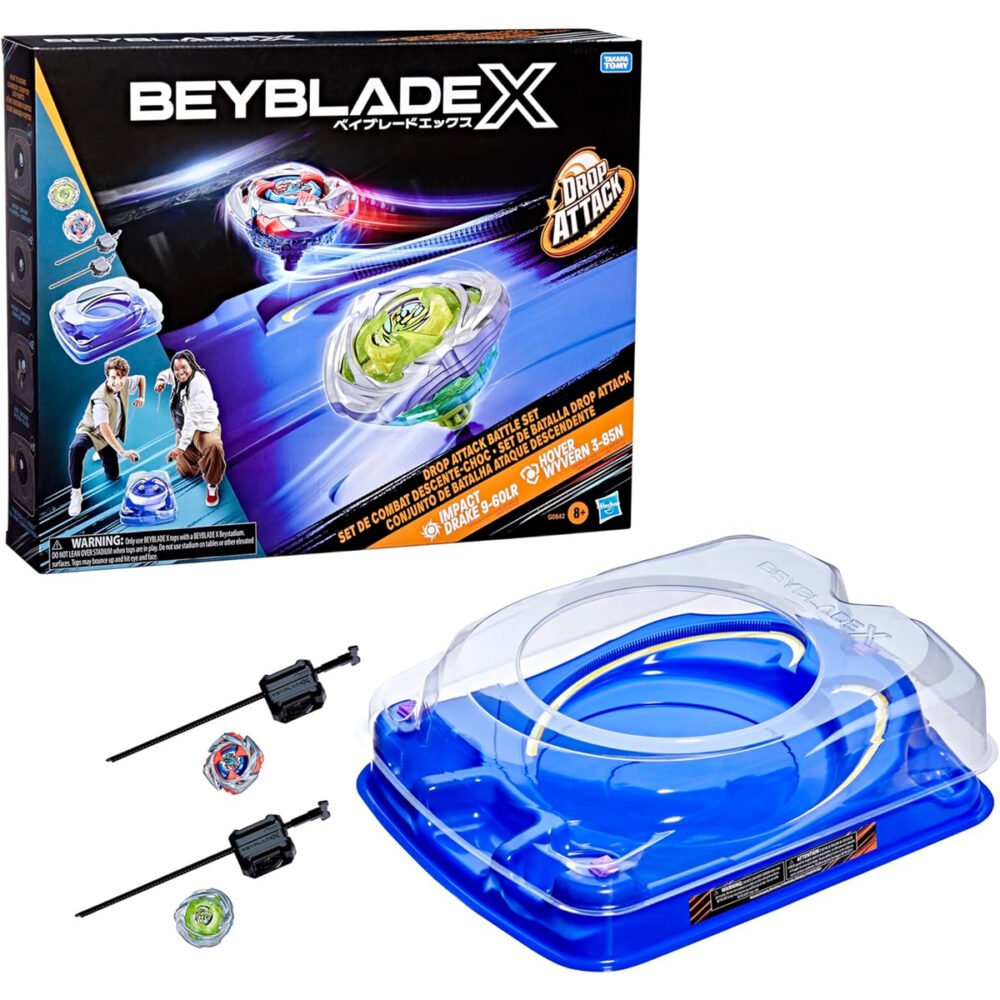 Beyblade X Drop Attack Battle Set con Beystadium Arena, Impact Drake 9-60LR y Hover Wyvern 3-85N
